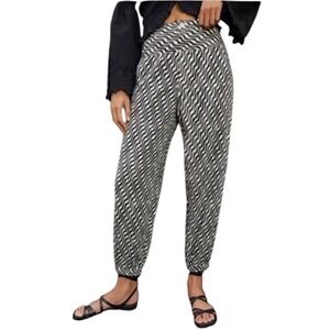 Anthropologie Pants Womens 14 Black White Geo Linen Blend Tapered Boho Harem